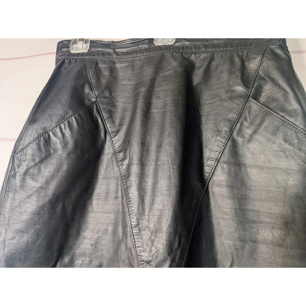 Winlit Vintage Ginuwine Leather pencil skirt 9/10 Black V front Rare 90's - Picture 3 of 10